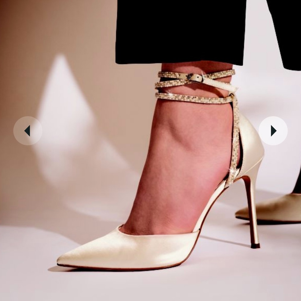 Galina Pearl and crystal ankle-wrap satin pumps